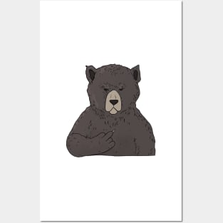 Grumpy Brown Bear Holding Middle Finger Posters and Art